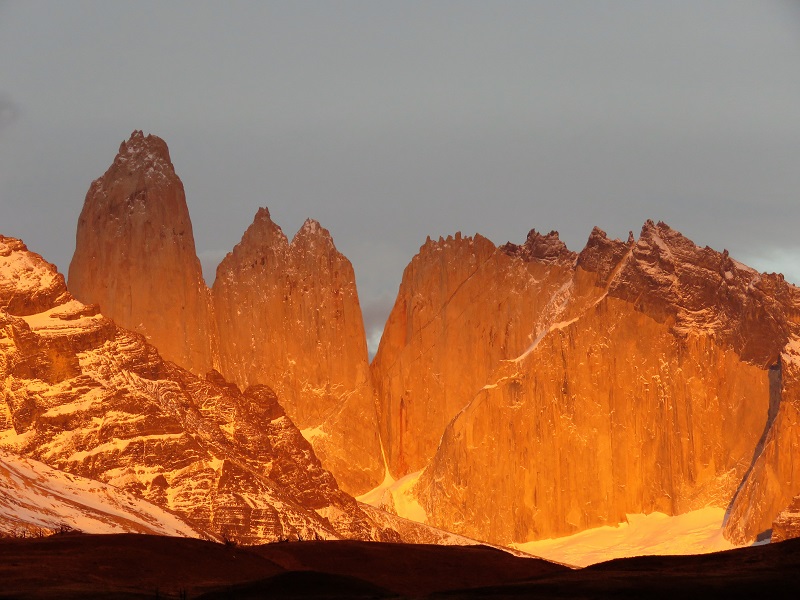 Torres del Paine at sunrise. Photo by Gina Nichol.